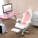 Cadeira Gaming Giratória de Couro PU com Altura Ajustável Inclinável 135° Apoio para a Cabeça 65x63x136 - 142 cm Rosa e Preto