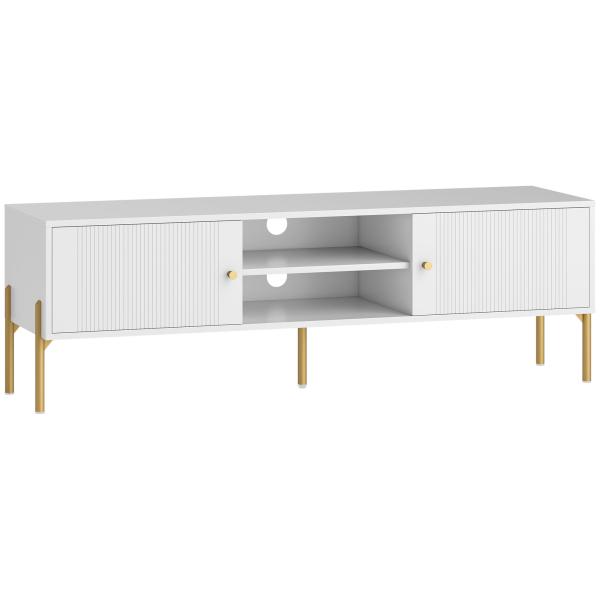 Móvel de TV Moderno com 2 Prateleiras Abertas Ajustáveis para Televisão 65 Polegadas 140x38x45,9 cm Branco