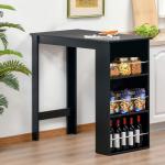 Mesa Bar de Bistrô com 3 Prateleiras com Suporte Estilo Moderno para Cozinha Sala de Estar Estrutura de Melamina 112x57x106cm Preto