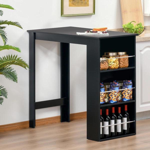 Mesa Bar de Bistrô com 3 Prateleiras com Suporte Estilo Moderno para Cozinha Sala de Estar Estrutura de Melamina 112x57x106cm Preto
