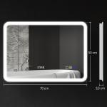 Espelho de Casa de Banho com Luz LED 70x50 cm Bluetooth 3 Cores de Luz Relógio Digital Função Antiembaciamento Função de Memória Prata