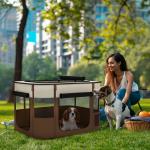 Parque Dobrável Portátil para Cães e Gatos, Cachorros, Coelhos e Porquinhos - da - Índia, Tecido Oxford, 84x64x53 cm, Castanho
