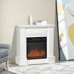 Lareira Elétrica 1800W com Efeito de Chama Realista Controlo Remoto Temporizador para Ambientes até 30 m² 80,7x22,5x76,5 cm Branco