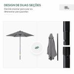 Chapéu de Sol para Terraço Exterior com Cobertura Ventilada e Mastro Desmontável de Alumínio para Jardim e Pátio Cinzento Escuro