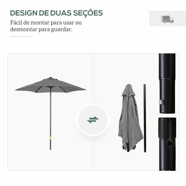Chapéu de Sol para Terraço Exterior com Cobertura Ventilada e Mastro Desmontável de Alumínio para Jardim e Pátio Cinzento Escuro