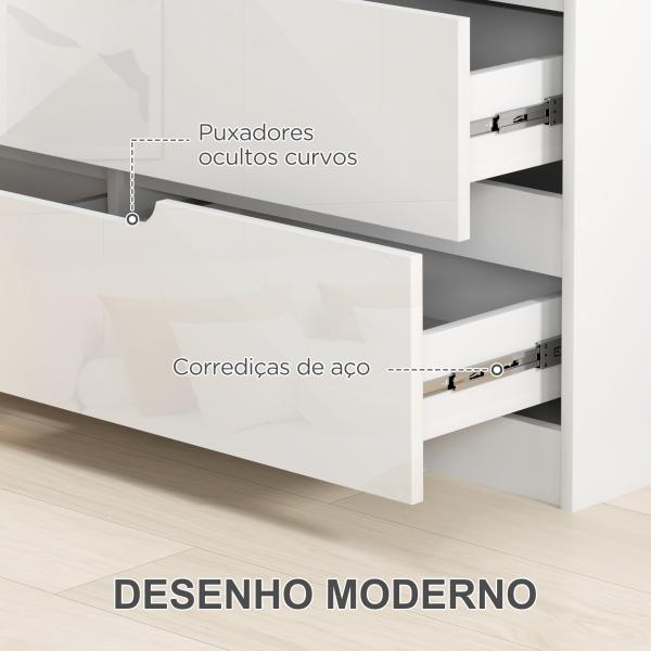 Cómoda com 6 Gavetas Cómoda de Dormitório Moderna com Sistema Anti - Tombo 120x40x75 cm Branco
