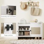 Banco Sapateira com Portas Frentes de Vime Prateleira para 8 Pares de Sapatos para Entrada Dormitório 80x35x52 cm Branco