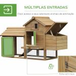 Galinheiro de Madeira de Abeto para Exterior Gaiola para 2 - 3 Galinhas com Cercado de Arame Teto Abatível Caixa Ninho Bandeja Removível e Rampa 150,5x54x87 cm Natural
