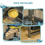 Gaiola para Pássaros Portátil com 2 Poleiros de Madeira Comedouros de Aço Inoxidável e Bandeja Amovível 48x38x47,8 cm Preto