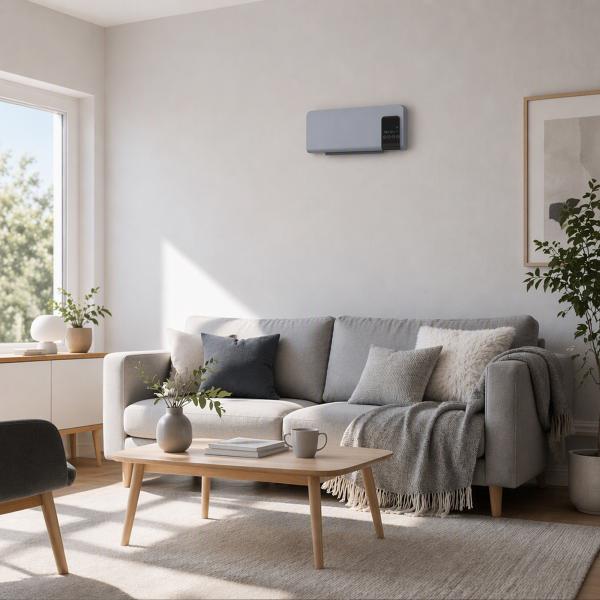 Aquecedor Elétrico de Parede 1000W/2000W com Ecrã LED Controlo Remoto Termostato Temporizador para Áreas de 15 - 20 m² 54,5x12x21,5 cm Cinzento