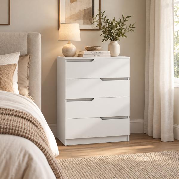 Cómoda com 4 Gavetas Cómoda de Dormitório Moderna com Sistema Anti - Tombo 60x40x85 cm Branco
