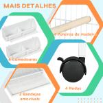 Gaiola para Pássaros 2 em 1 com 2 Andares Rodas 4 Comedouros 4 Poleiros e Bandejas Amovíveis 78x75x168 cm Branco