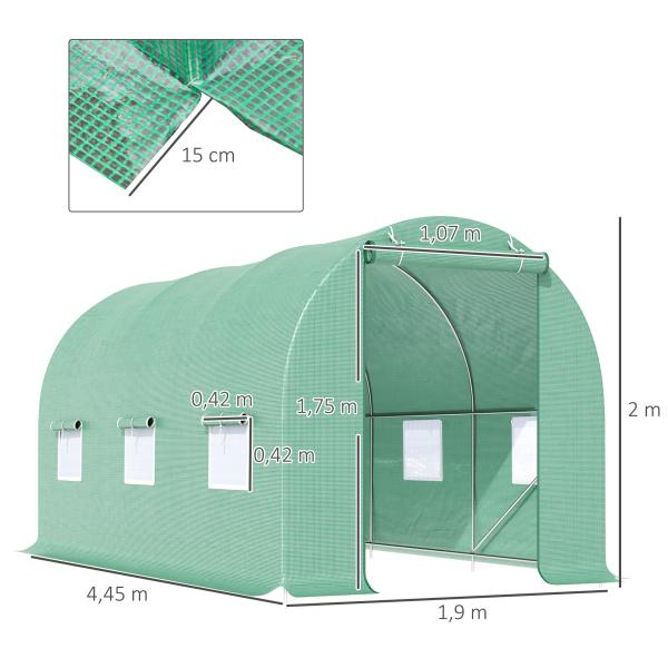 Estufa de Cultivo para Terraço ou Jardim – Cor Verde – Tubo Aço e PE 140g/㎡ - 450x200x200 cm