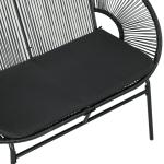 Sofá Acapulco de 2 Lugares com Apoios de Braço Almofada e Estrutura de Aço para Jardim Terraço Pátio 132x72x83 cm Preto