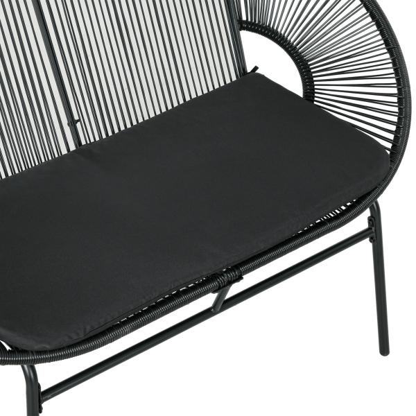 Sofá Acapulco de 2 Lugares com Apoios de Braço Almofada e Estrutura de Aço para Jardim Terraço Pátio 132x72x83 cm Preto