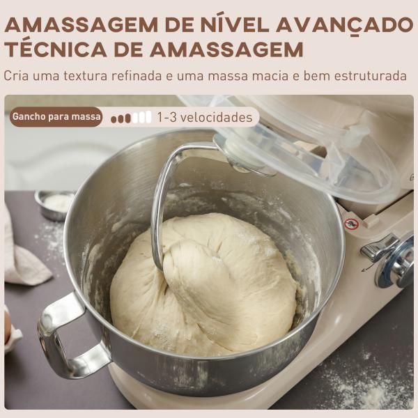 Batedeira Planetária 4,5L 1300W 6 Velocidades Taça de Aço Inoxidável Batedor Gancho Varas Bege