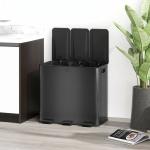 Papelera de Cozinha em Aço Inoxidável com 3 Compartimentos 3x15L com Pedais, Tampas de Fecho Suave e Balde Removível Preto