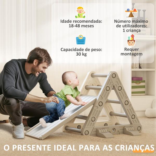 Escalada para Crianças de 18 - 48 Meses 4 em 1 com Arco de Escalada Baloiço Rampa e Escorrega 164x70x57 cm Cinza e Branco