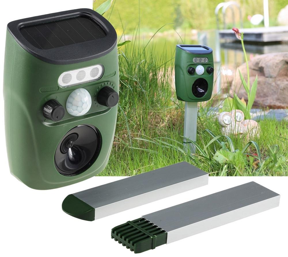 Detector Movimento/Repelente Solar Ultrasónico de Animais p/ Jardim (Cães, Gatos, Pássaros)