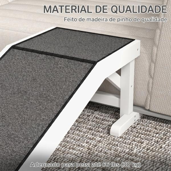Rampa de Madeira para Animais com Tapete Antiderrapante para Cães Pequenos ou Séniores 125x40x35,5 cm Branco e Cinzento