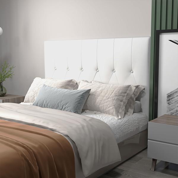 Cabeceira de Cama 160cm Cabeceira de Cama Estofada em Linho e Acolchoada 2 Formas de Uso 160x7x120cm Branco