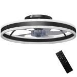 Ventoinha de Teto com Luz LED 6 Velocidades Motor Reversível e Comando Remoto Potência 45W Ø50x13,5 cm Preto