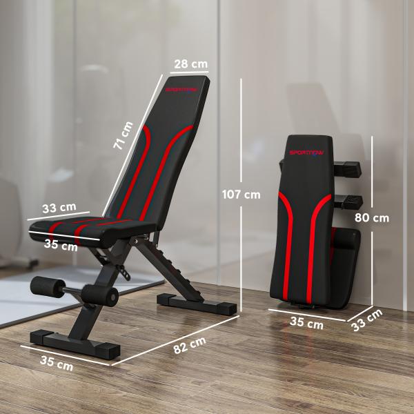 Banco de Abdominais Ajustável Banco de Musculação Dobrável para Treino de Corpo Completo 82x35x42,5 - 107 cm Preto