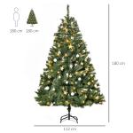 Árvore de Natal Artificial com 745 Ramos 200 Luzes LED com Cor Branco Quente Suporte e Decorações Incluídas Ø112x180cm Verde