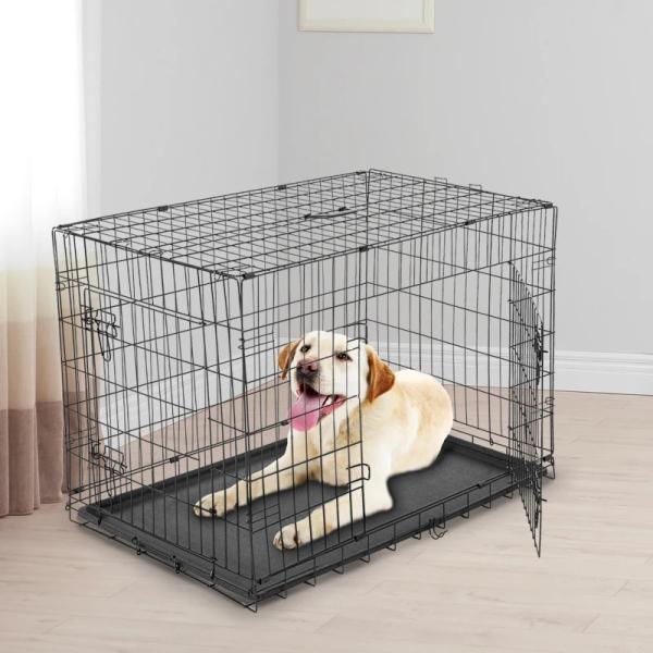 Gaiola para Cães com 2 Portas Gaiola para Animais de Estimação de Arame Dobrável com Alça de Transporte Aço 121x74,5x81cm Preto