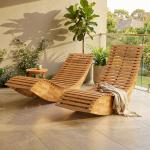 Conjunto de 2 Cadeiras de Balanço de Jardim Dobráveis Ergonómicas com Design Ripado 60x156x77 cm Natural