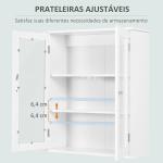 Armário Casa de Banho de Parede com 2 Portas de Cristal Armário Suspenso com Prateleiras Ajustáveis em Altura Multiuso para Cozinhas Sala de Estar 55x20x65cm Branco