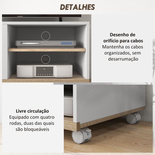 Móvel de TV Mesa de Sala de Estar Moderna de TV de 42 Polegadas com 4 Rodas 80x45x39,5 cm Branco
