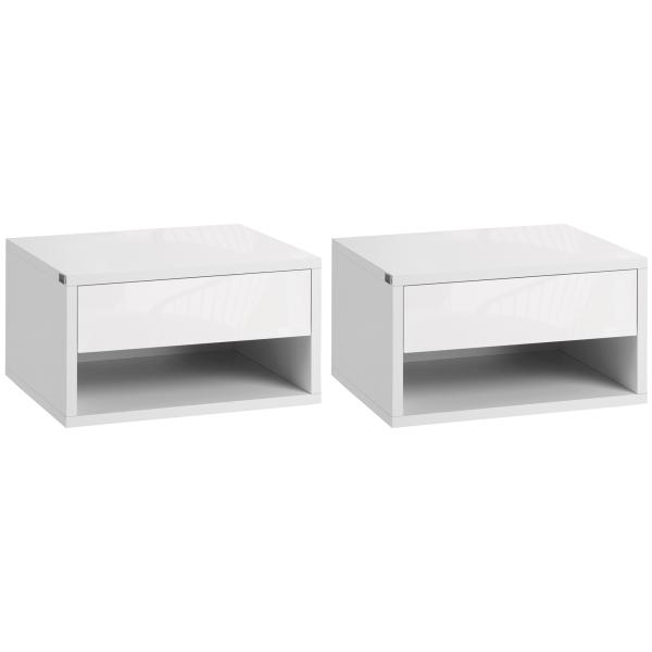 Conjunto de 2 Mesas de Cabeceira Flutuantes Mesas de Cabeceira com Gaveta para Dormitório 37x32x21 cm Branco Brilhante