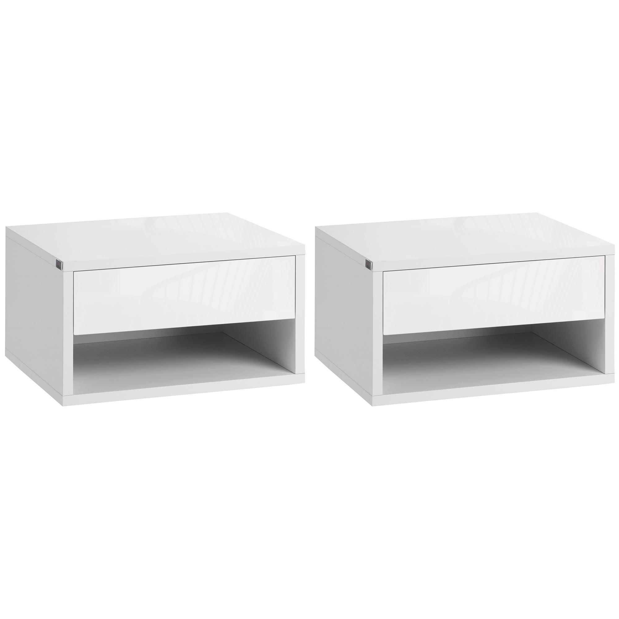 Conjunto de 2 Mesas de Cabeceira Flutuantes Mesas de Cabeceira com Gaveta para Dormitório 37x32x21 cm Branco Brilhante