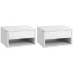 Conjunto de 2 Mesas de Cabeceira Flutuantes Mesas de Cabeceira com Gaveta para Dormitório 37x32x21 cm Branco Brilhante