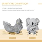 Baloiço Infantil com Forma de Coala com Fantoche para Bebés 18 - 36 Meses com Som Cinto de Segurança e Apoio para os Pés 60x33x50cm Cinza