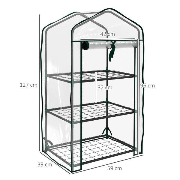 Estufa de Jardim de 3 Níveis Estufa de Terraço com 3 Prateleiras para Cultivo de Plantas Flores 59x39x127 cm Transparente