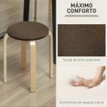 Conjunto de 4 Bancos Empilháveis Redondos Bancos Baixos de Cozinha com Assento Acolchoado Ø40x45 cm Marrom e Madeira