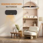 Aquecedor Cerâmico de Parede 1000W/2000W com Controle Remoto 3 Modos de Aquecimento Temporizador de 12h Termostato e Proteção contra Superaquecimento 45x18,6x11,5 cm Preto