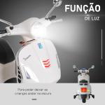 Mota Elétrica para Crianças com Licença Vespa com Música Velocidade 2 - 3 km/h e Buzina 102x50,5x75,5 cm Branco