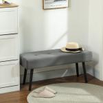 Banco de Pé de Cama Estofado em Bombazina com Assento Acolchoado, Design Capitoné e Pés de Aço para Quarto, Cinzento
