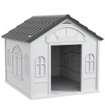 Casa para Cães 84,2x98,2x82 cm Casa para Cães com Janelas e Teto com Imitação de Telhas Casota para Cães Cinza