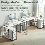 Mesa de Canto para Computador Amplo Espaço de Arrumação com 4 Gavetas 155x112x91,5 cm Branco