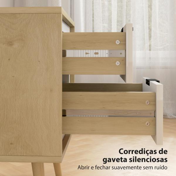 Conjunto de 2 Mesas de Cabeceira Modernas com 2 Gavetas de Deslizamento Silencioso Pés de Madeira 40x35x50 cm Branco Brilhante e Carvalho