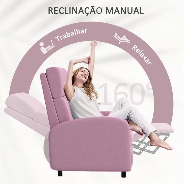 Poltrona Relax Reclinável até 160° Poltrona Reclinável Manual com Apoio para os Pés 64x86x102 cm Rosa