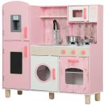 Cozinha de Madeira para Crianças com Sons Fogão Forno Micro - Ondas Máquina de Gelo e Acessórios 90x33,3x91,6 cm Rosa
