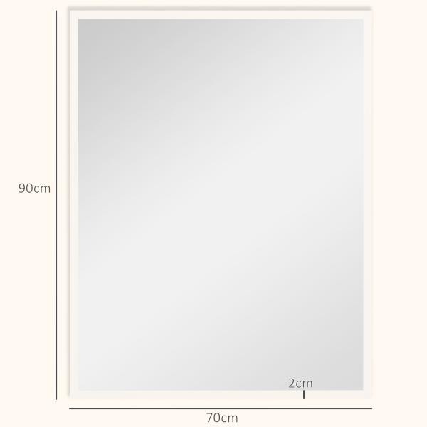 Espelho de Parede Decorativo 70x90 cm Espelho Retangular Espelho de Sala com 4 Ganchos Metálicos Estilo Moderno Branco