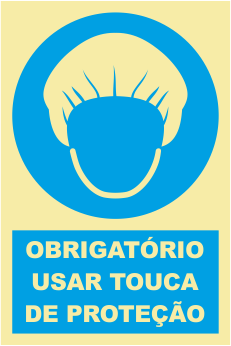 Sinal de Obrigação de Uso Touca de Protecção - Fotoluminescente (150mmx200mm)