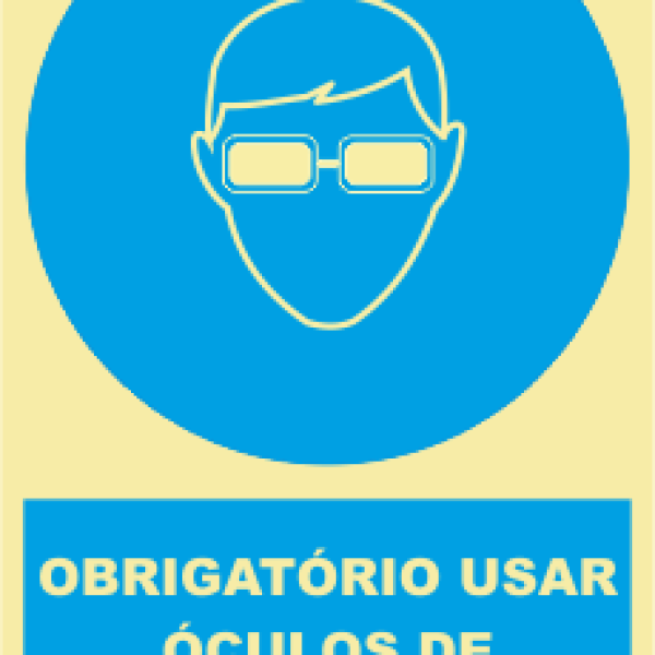 Sinal de Obrigação de Uso de Óculos de Protecção - Fotoluminescente (150mmx200mm)