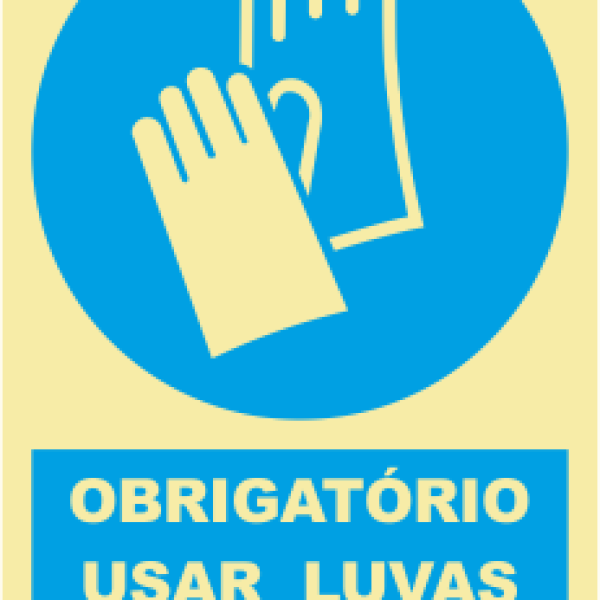 Sinal de Obrigação de Uso de Luvas de Protecção - Fotoluminescente (150mmx200mm)
